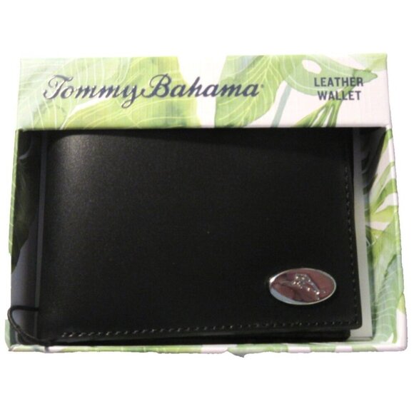 Tommy Bahama Men's Slim Bi Fold Black Genuine Leather Wallet Embossed Marlin NIB - Picture 2 of 6